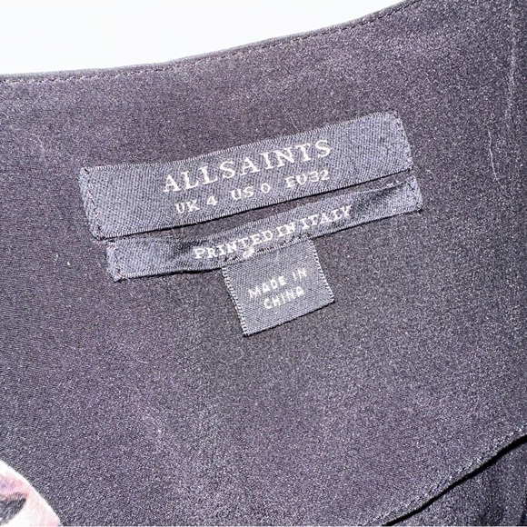All Saints Black and Floral Silk Dress Sz‎ 0 - Picture 6 of 12